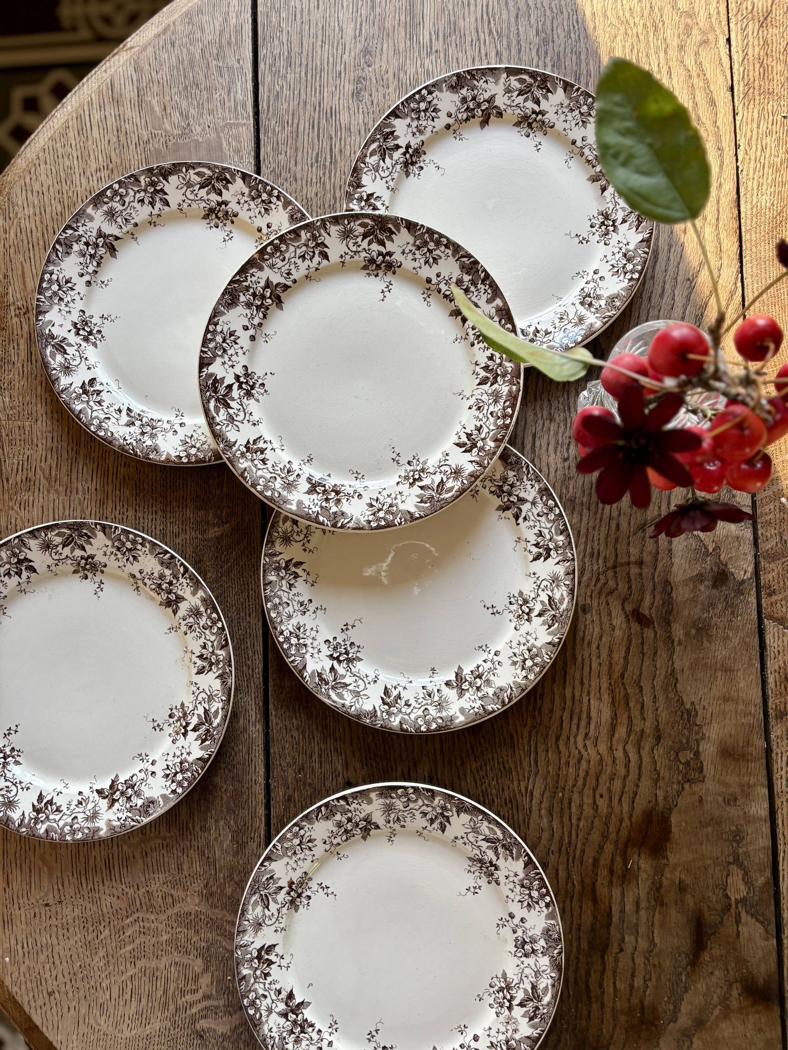Set of 6 antique ironstone dessert plates, Alphand pattern by Sa