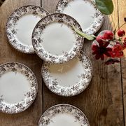 Set of 6 antique ironstone dessert plates, Alphand pattern by Sa