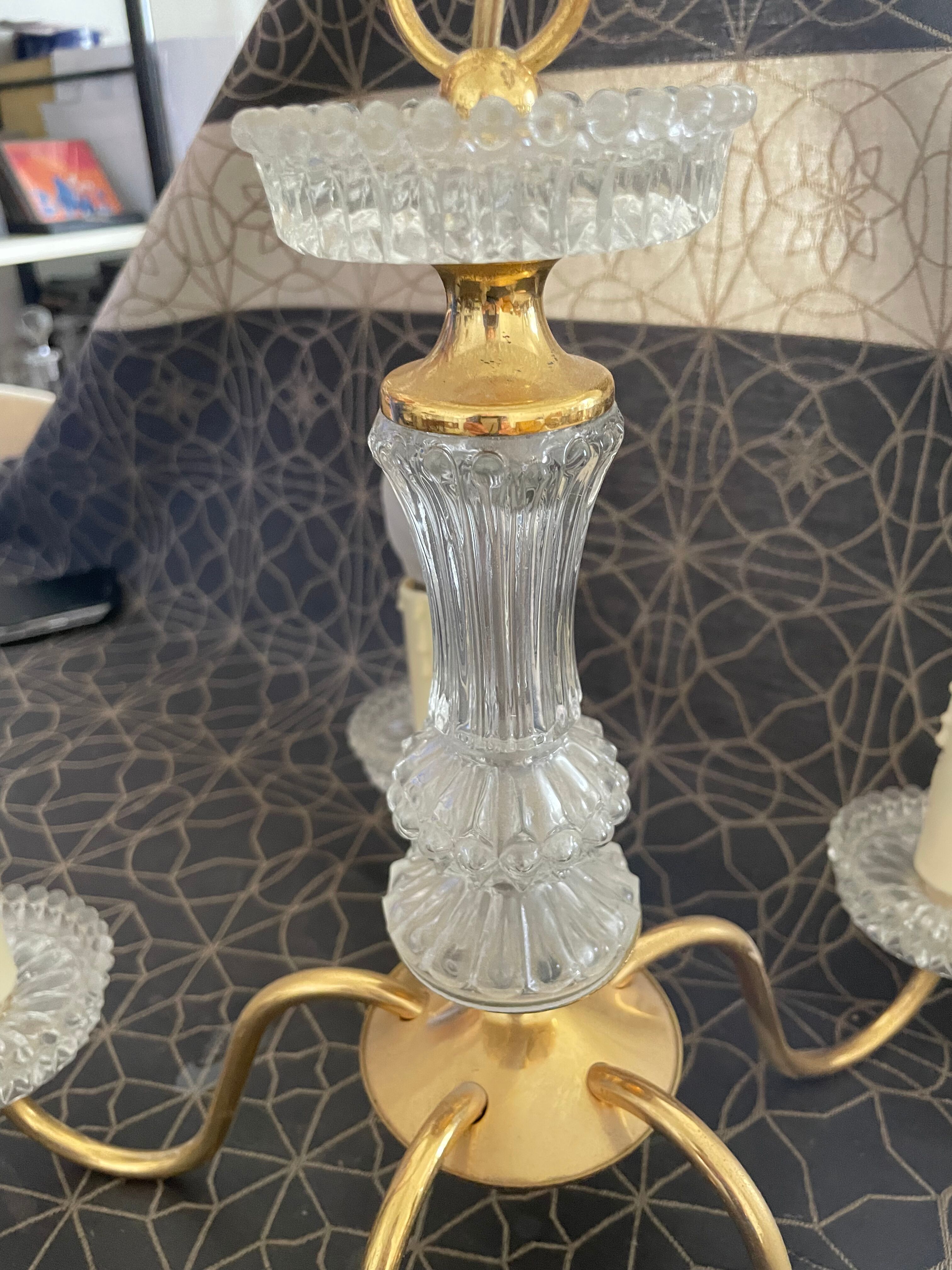 Five-branched golden brass chandelier