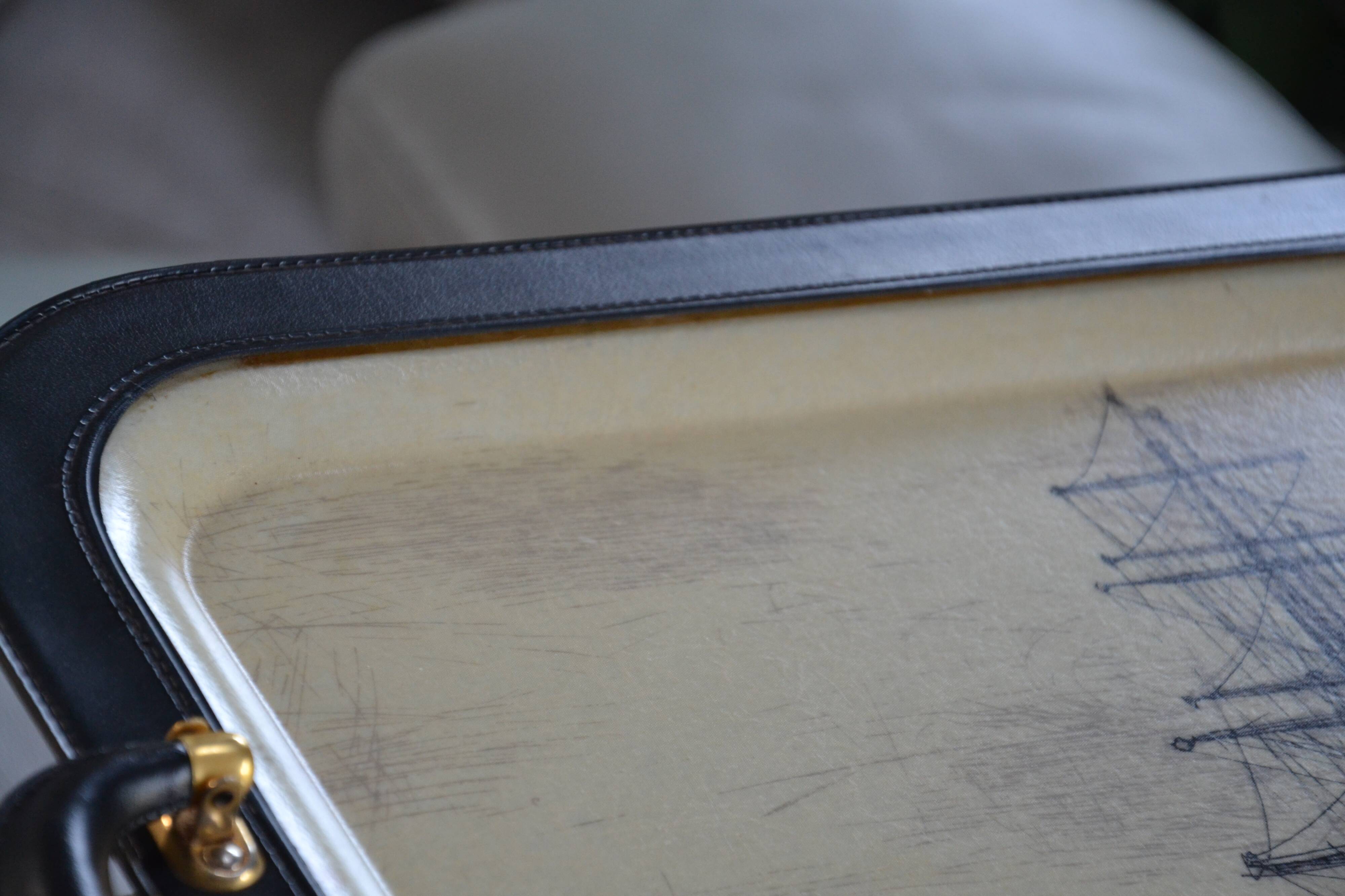 Large leather and fiberglass tray Manufacture Manover