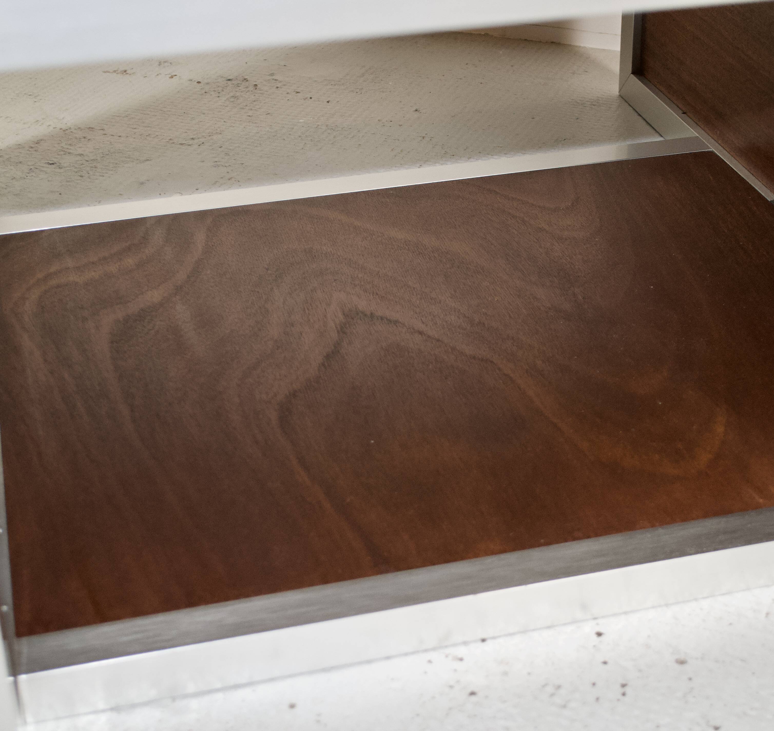 Pair of 70's aluminum and mahogany coffee/sofa end tables