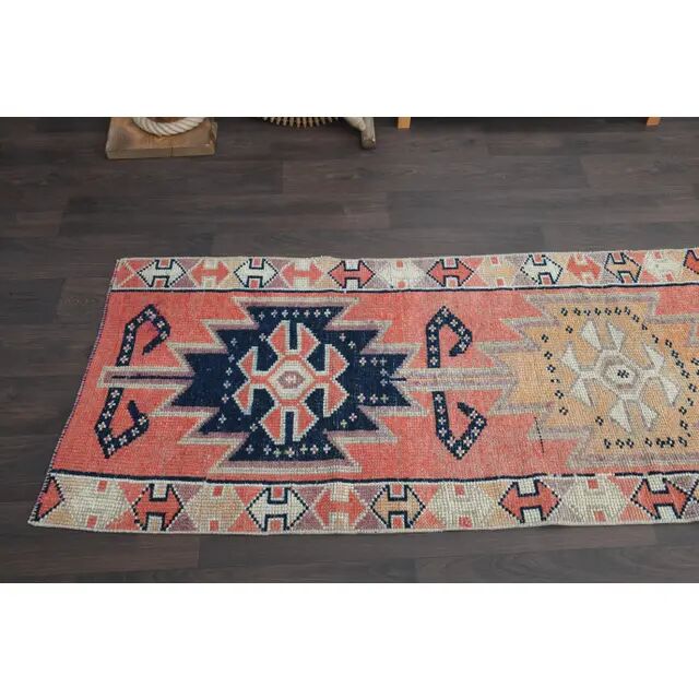 1970s Turkish Oushak Handmade Wool Cotton Pink Runner Rug 82x285