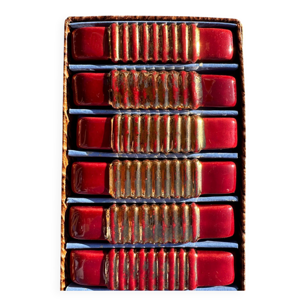 Porte-couteaux Art Déco (x6) – Verre rouge et doré, géométrique