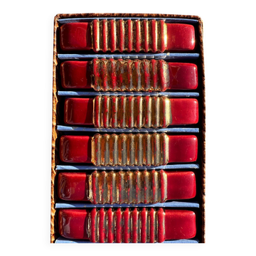 Porte-couteaux Art Déco (x6) – Verre rouge et doré, géométrique