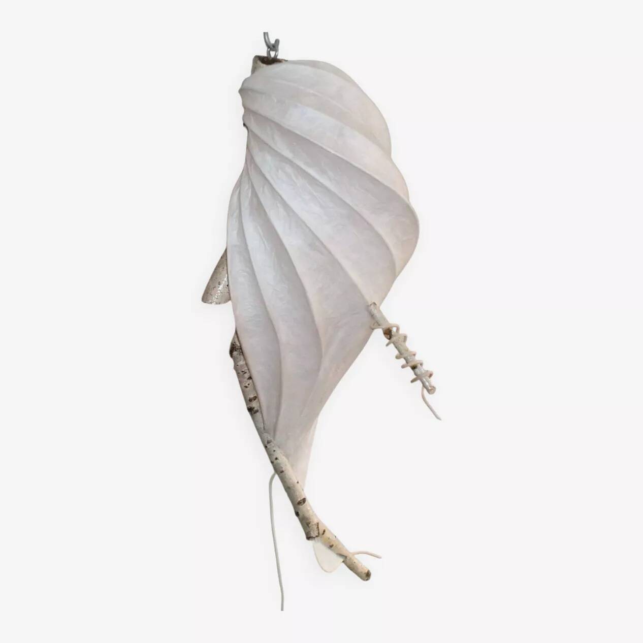 Organic Light Sculpture Wall Hanging Lamp, Birch Branch +Paper
