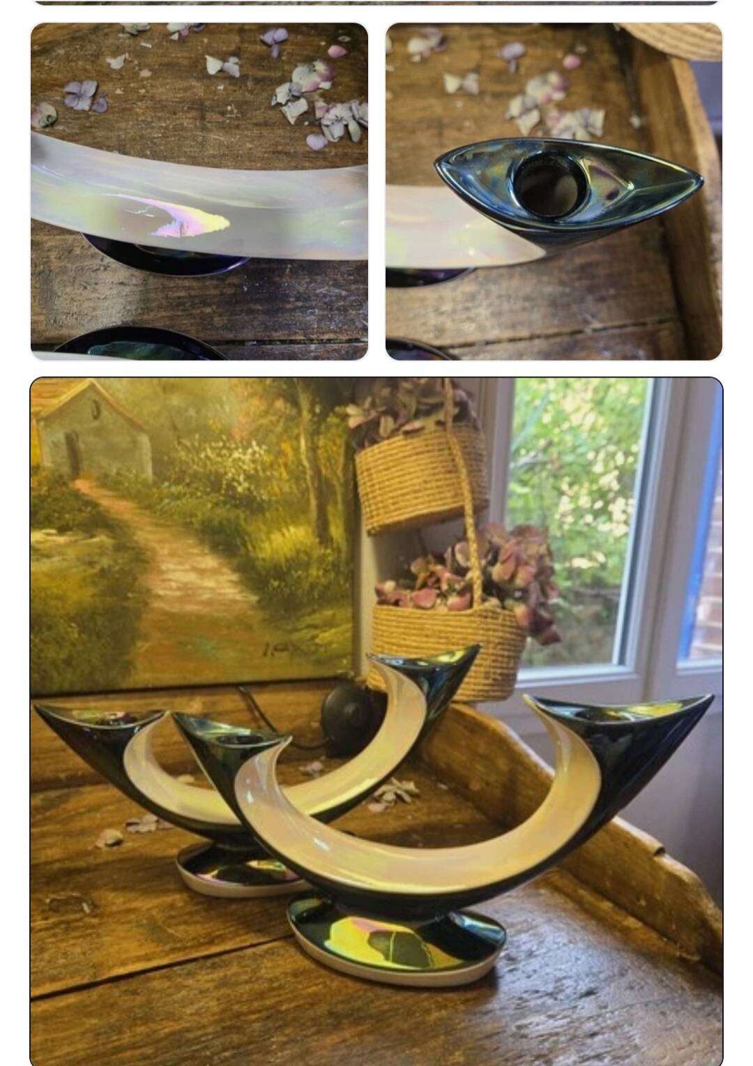 Magnifique Paire De Bougeoirs En Verceram 1950