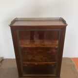 Old mahogany wood wall display case with brass gallery