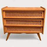 Rattan wardrobe and its compass-legged chest of drawers, 1960