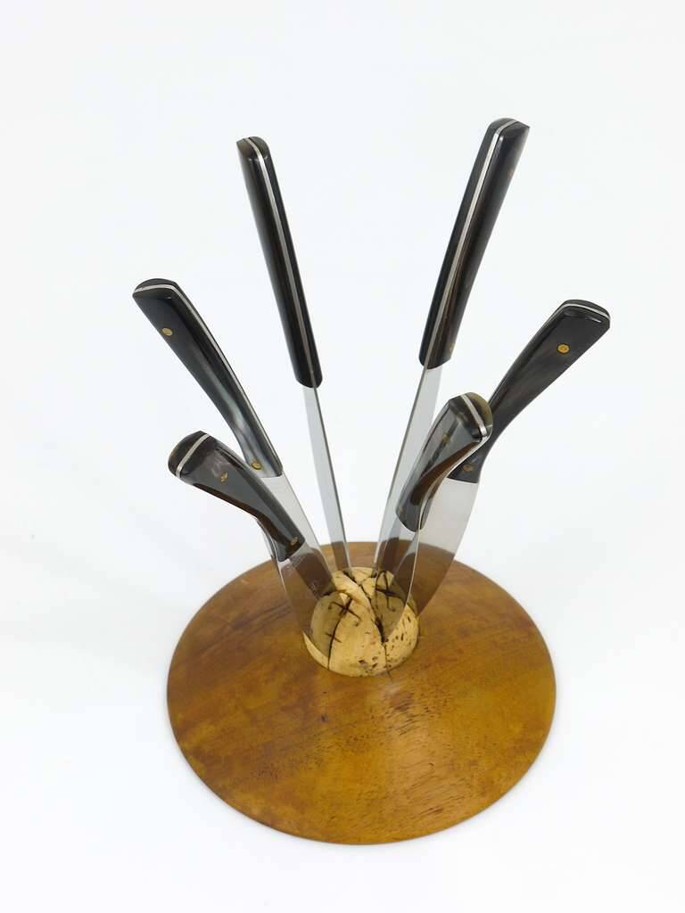Carl Aubock II Knife Holder in Walnut with 6 Amboss Knives, Austria, 1950s