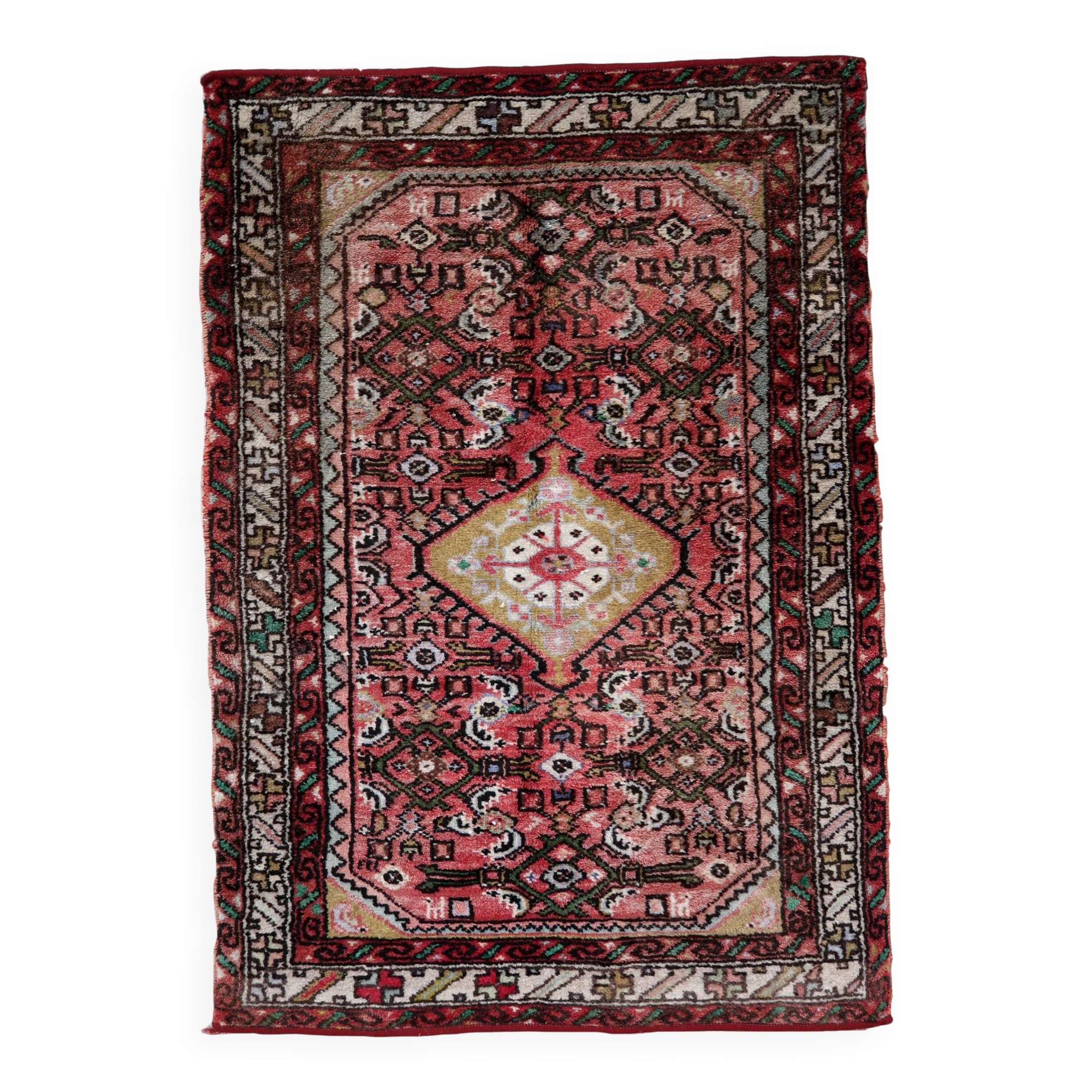 Tapis Vintage Hamadan Fait Main en Laine – Années 1970 – 73 x 113 cm – Rug