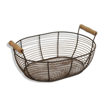 Panier ovale en métal grillagé avec poignées en bois