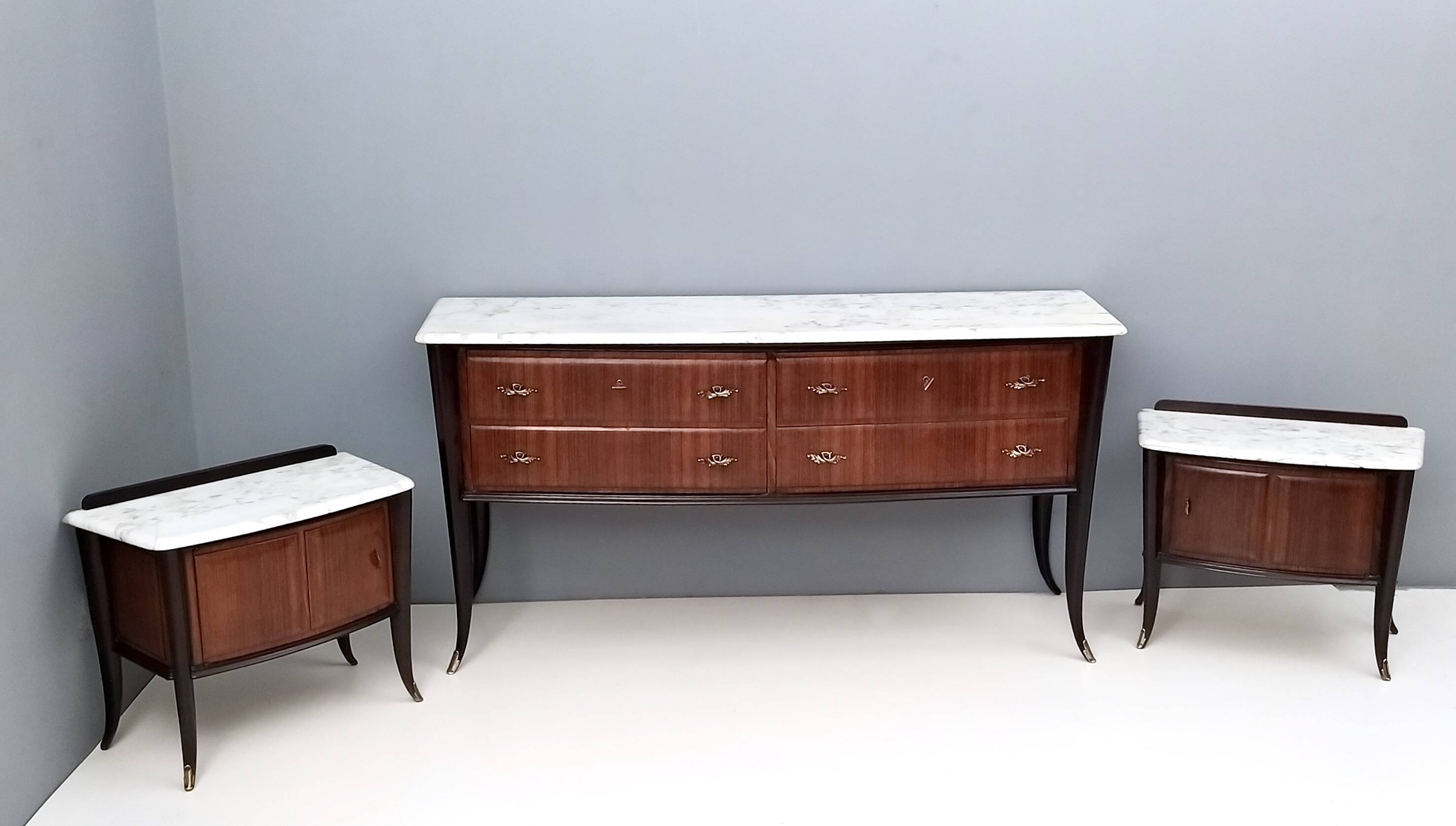 Black Walnut Dresser Produced by Dassi with Carrara Marble Top, Italy