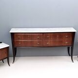 Commode en noyer noir, fabriquée par Dassi, avec plateau en marbre de Carrare, Italie
