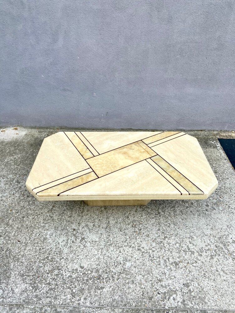 Low table in travertine and onyx 80'