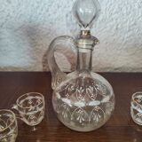 Service à liqueur en verre émaillé de blanc et de orange