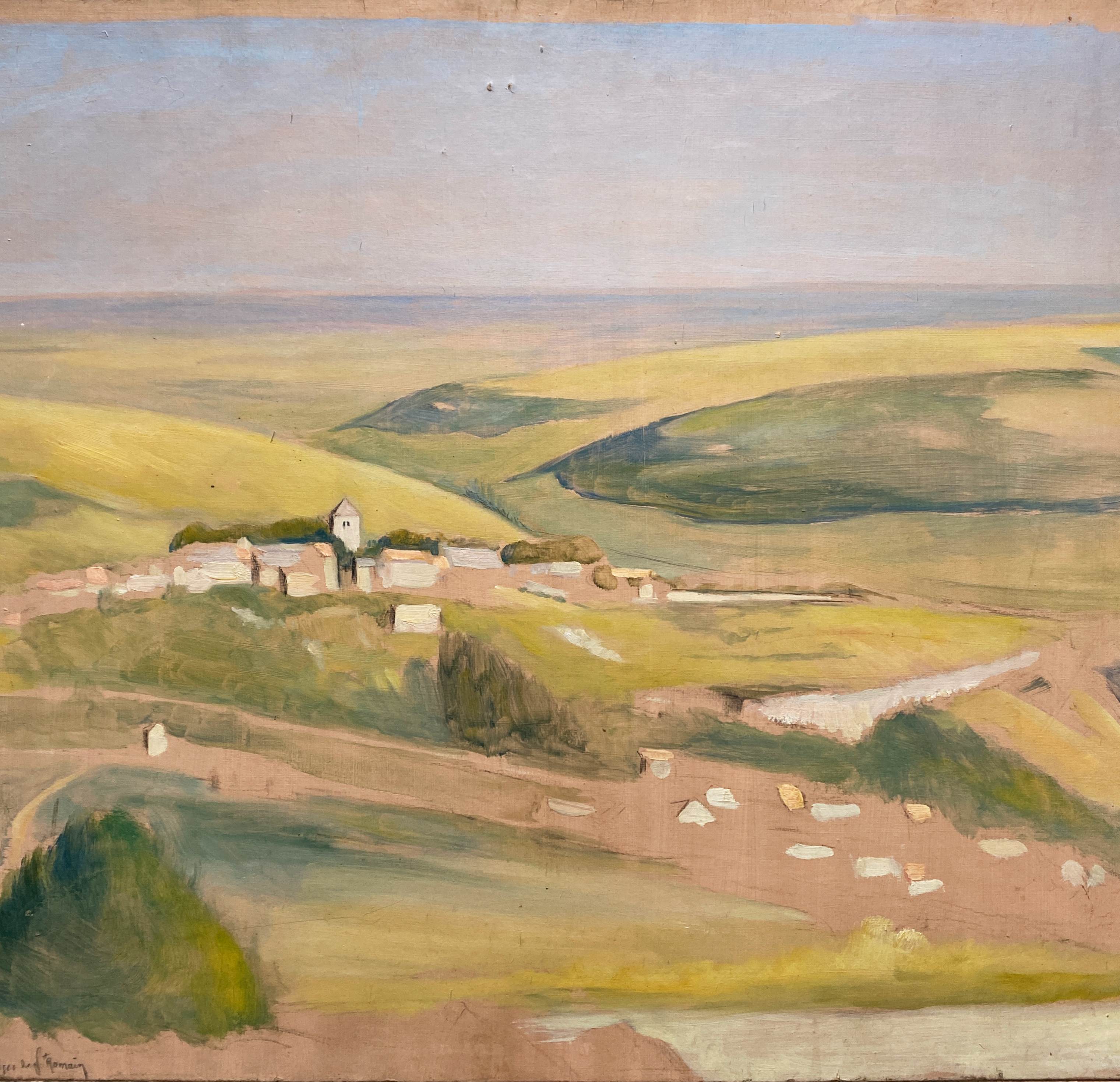 Tableau HSP "Panorama à St Romain" (Côte d'Or) par Auguste Mallard (1895-1965)
