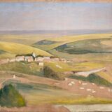 Tableau HSP "Panorama à St Romain" (Côte d'Or) par Auguste Mallard (1895-1965)