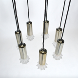 Lampe à suspension vintage en métal chromé et verre 1970