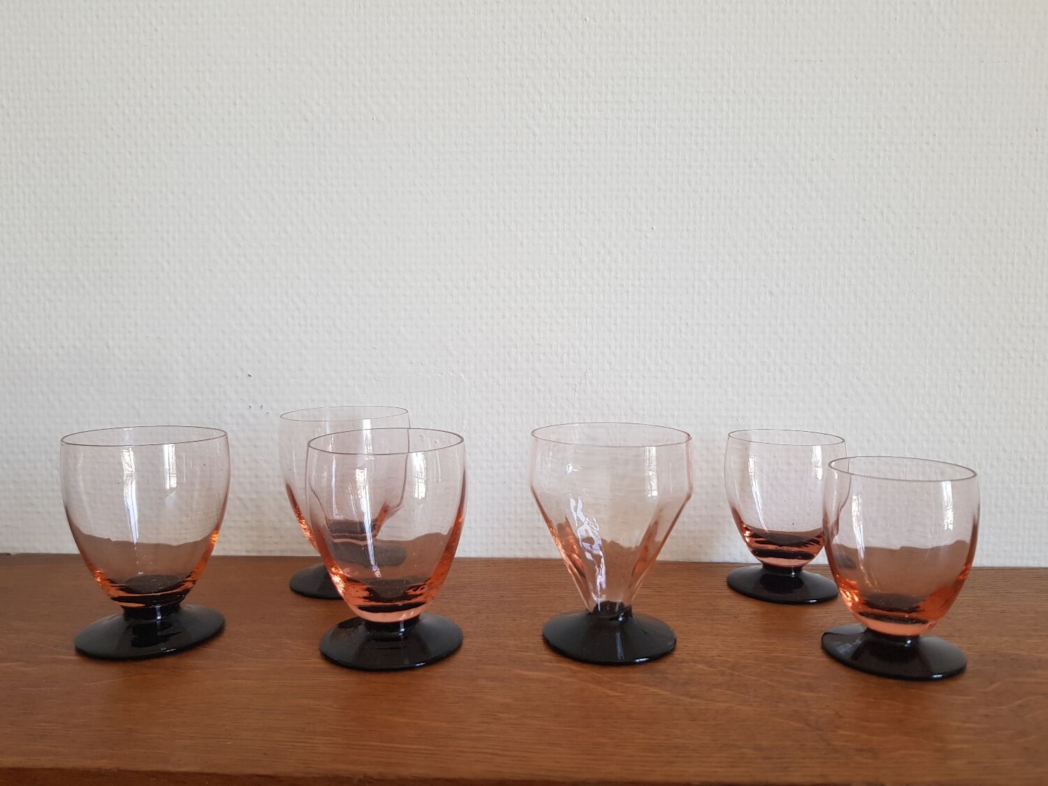 Set of 6 two-tone old art deco glasses