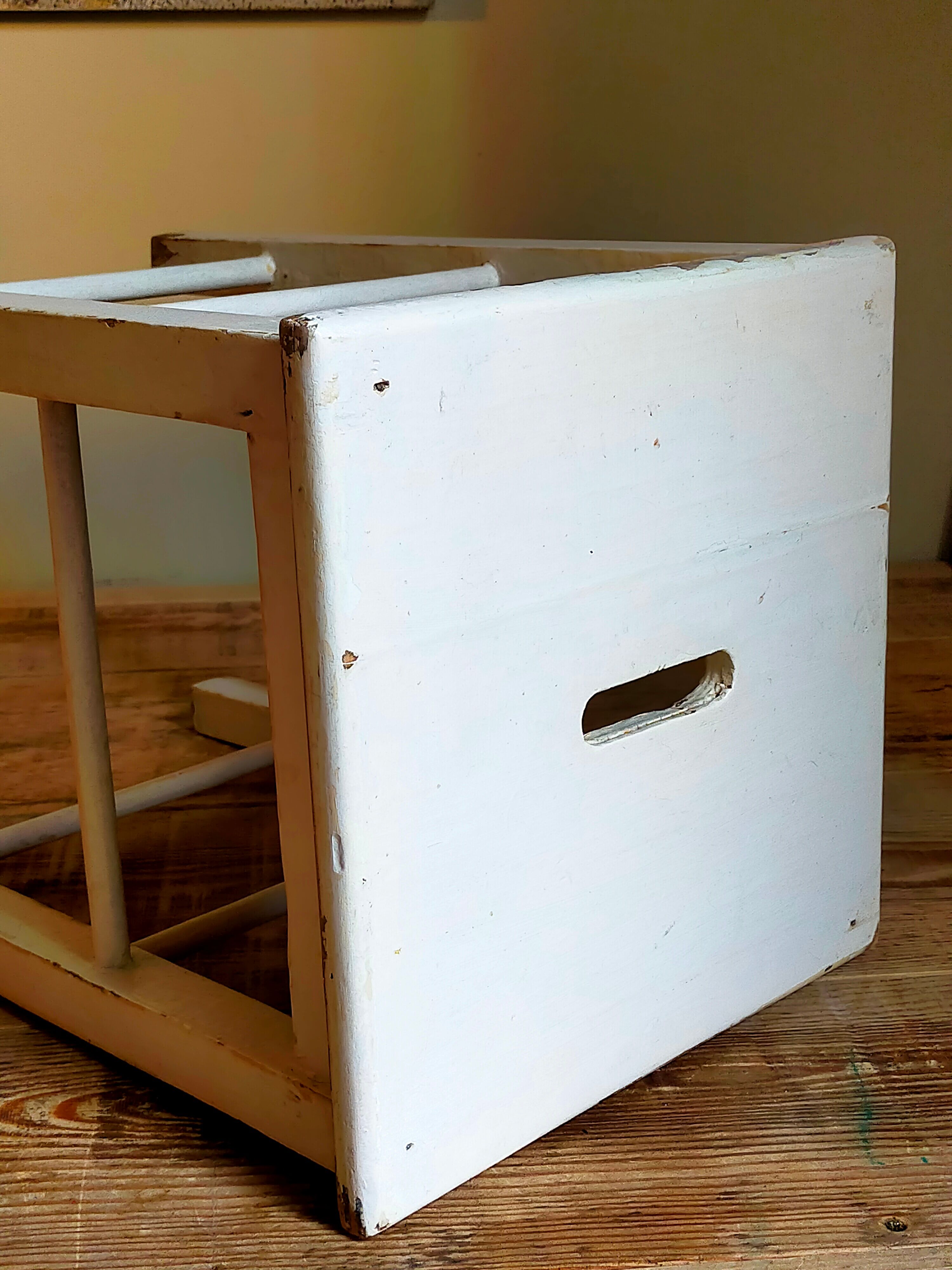 Workshop stool in vintage patinated solid wood