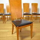 6 Vintage Blond Oak Chairs, France 1960