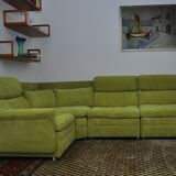 Green Corduroy Modular Corner Sofa, 1970s, Set of 4