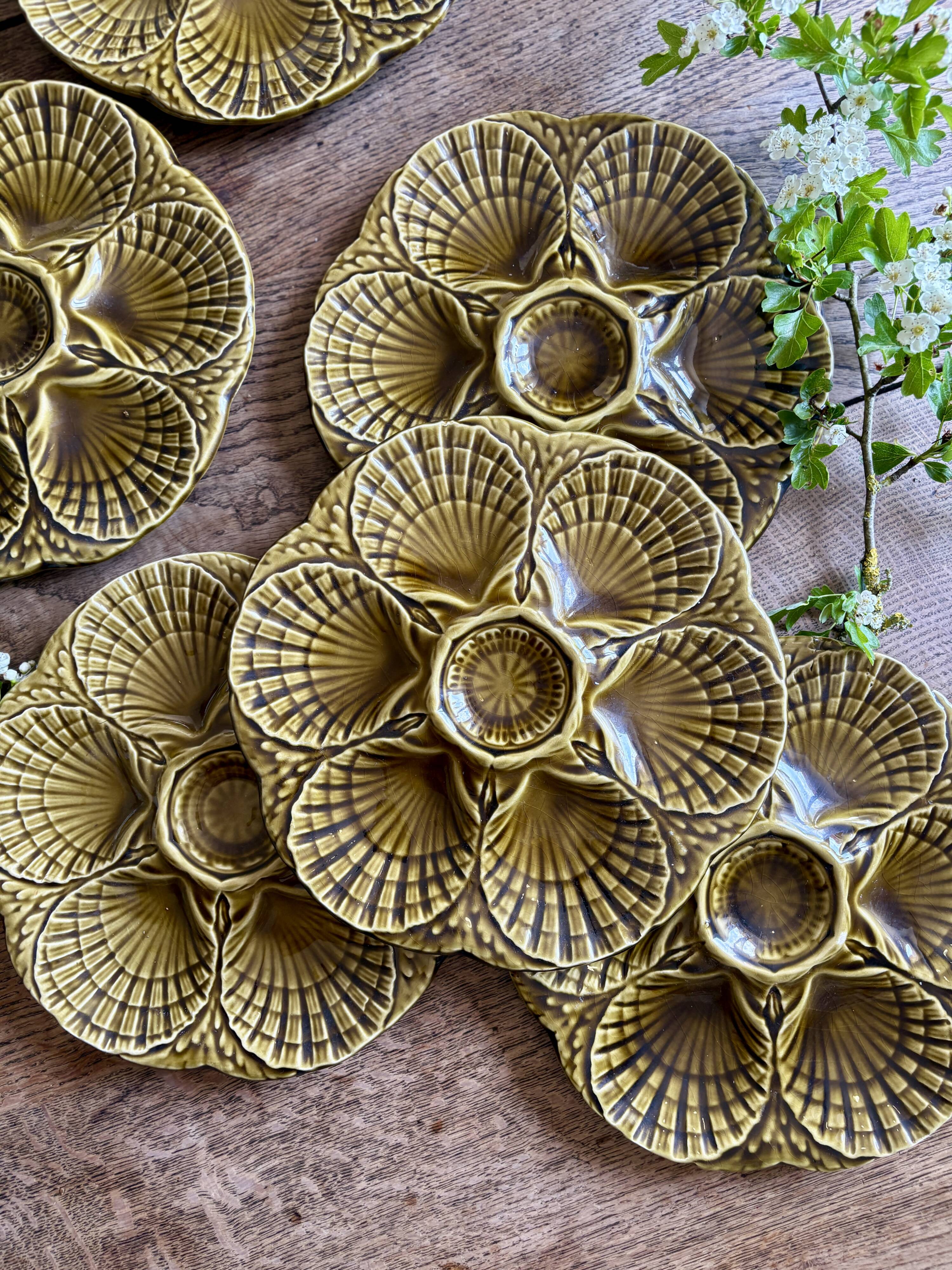 Set of 6 vintage ceramic oyster plates - Sarreguemines -
