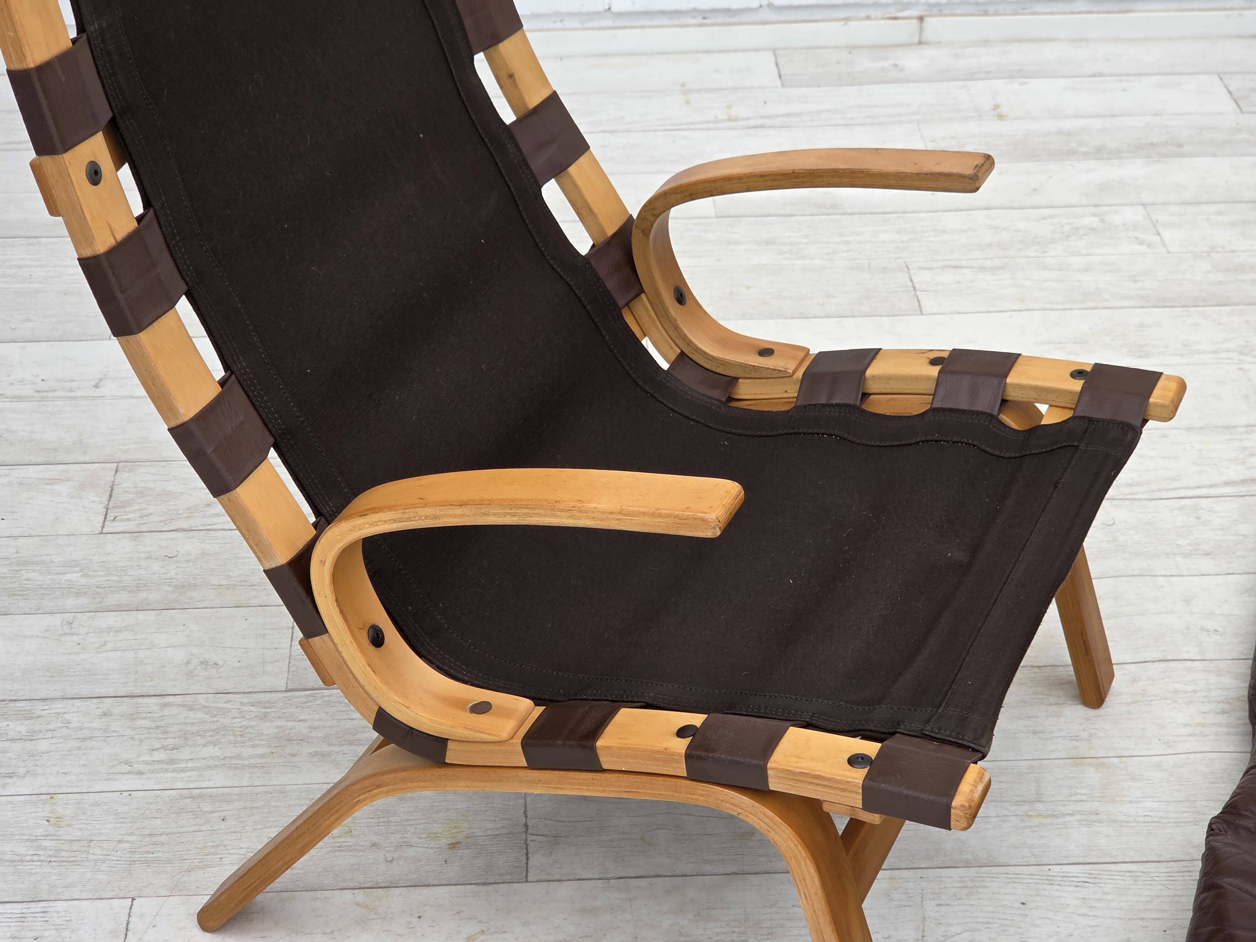 1970s, Danish design by Farstrup, set of 2 armchairs, furniture leather.