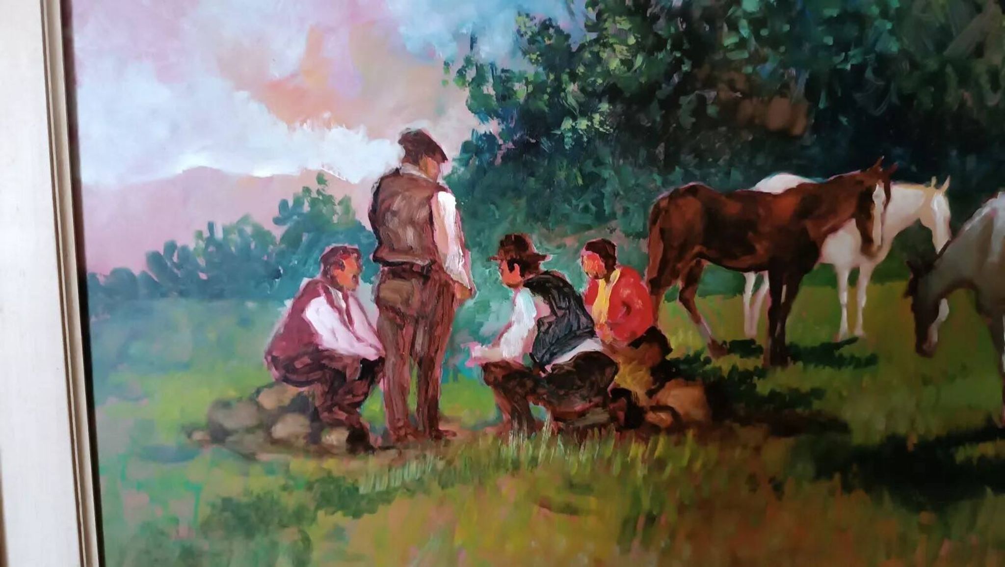 Peinture à l'huile paysage campagne chevaux fausto magni (florence 1906-1985)