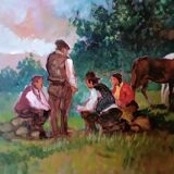 Peinture à l'huile paysage campagne chevaux fausto magni (florence 1906-1985)