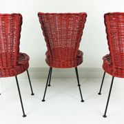 3 chaises en rotin et métal 1950