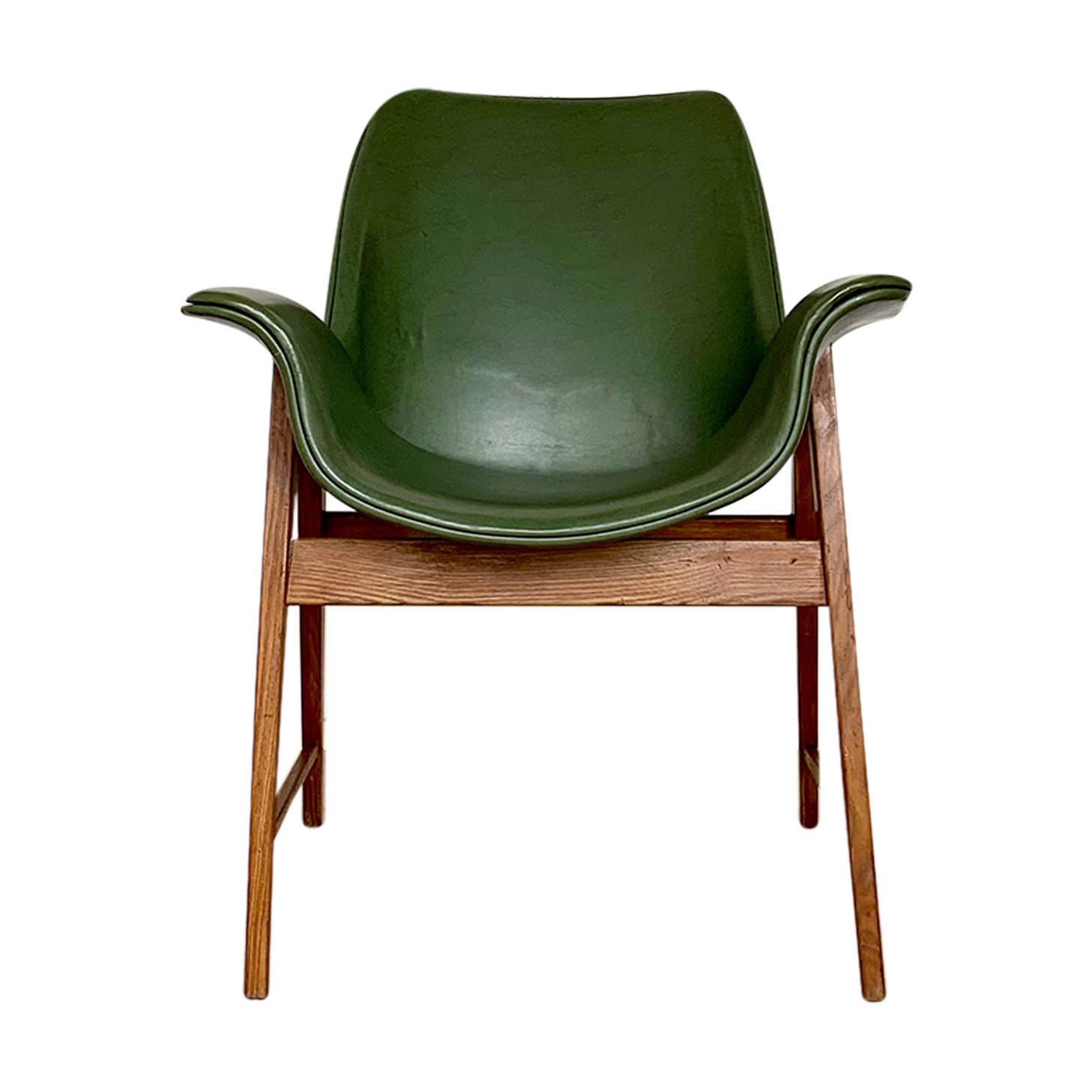 Fauteuil tulipe vintage chêne et skai vert