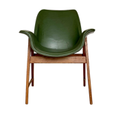 Vintage tulip armchair oak and green skai