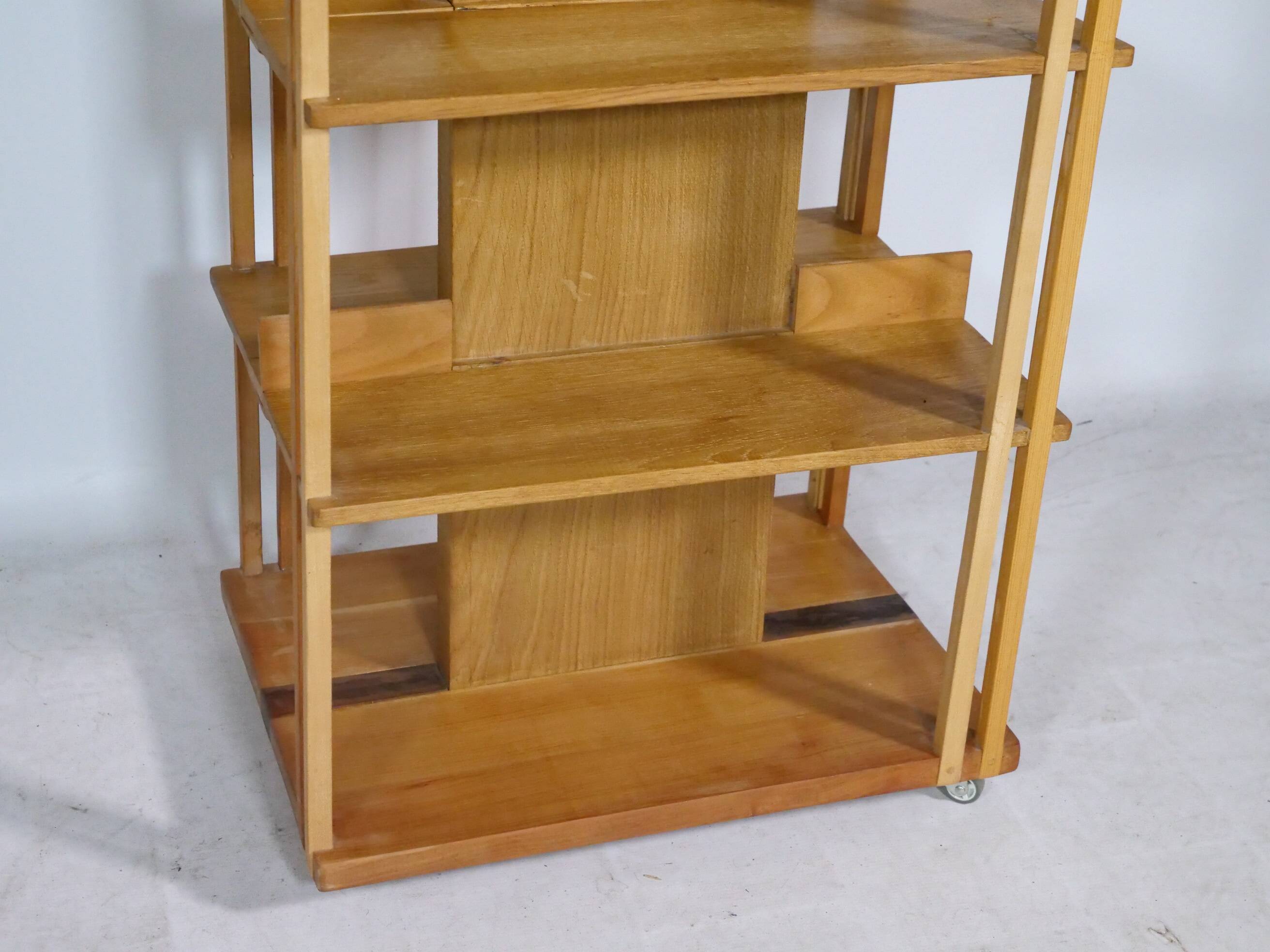 Solid cherry wood rolling shelf, unique piece, 1970s