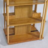 Solid cherry wood rolling shelf, unique piece, 1970s