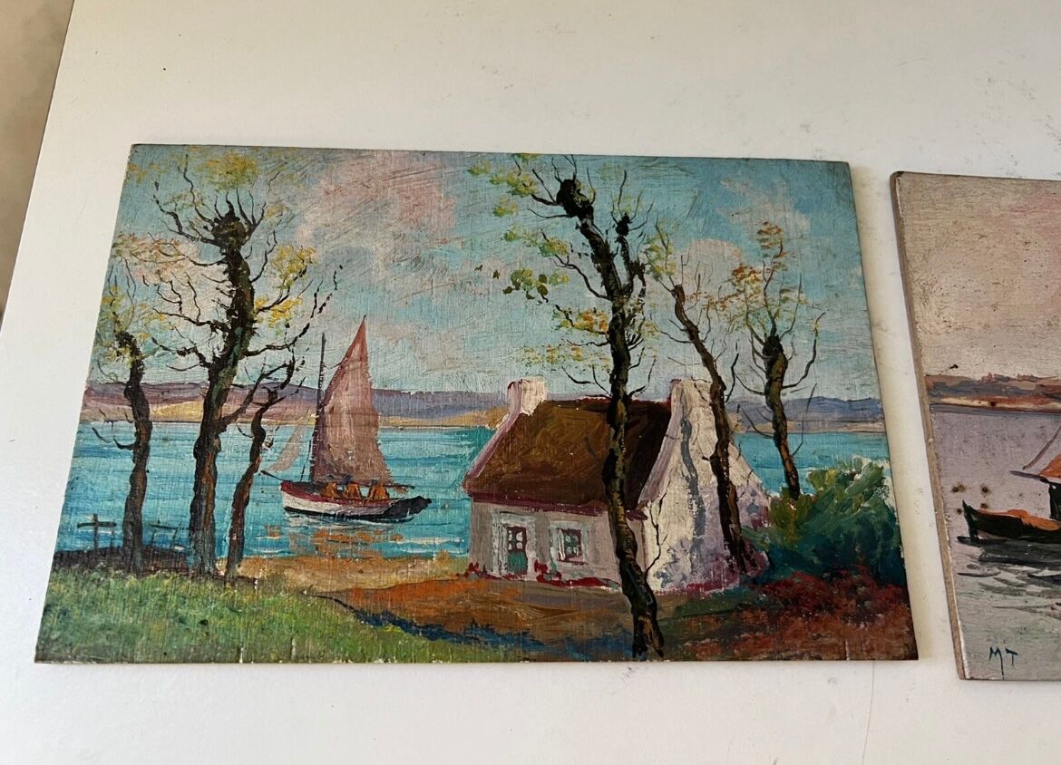 Pair of seascape paintings on Brittany panel