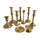 Set of 9 vintage brass candlesticks