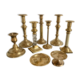 Set of 9 vintage brass candlesticks