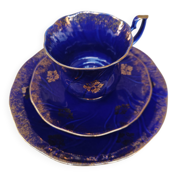 Superb Coffee/Tea Trio in Cobalt Blue & Gold Porcelain - Chodzież Poland