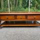 Solid cherry coffee table with 3 drawers in Louis Philippe style, 1980.