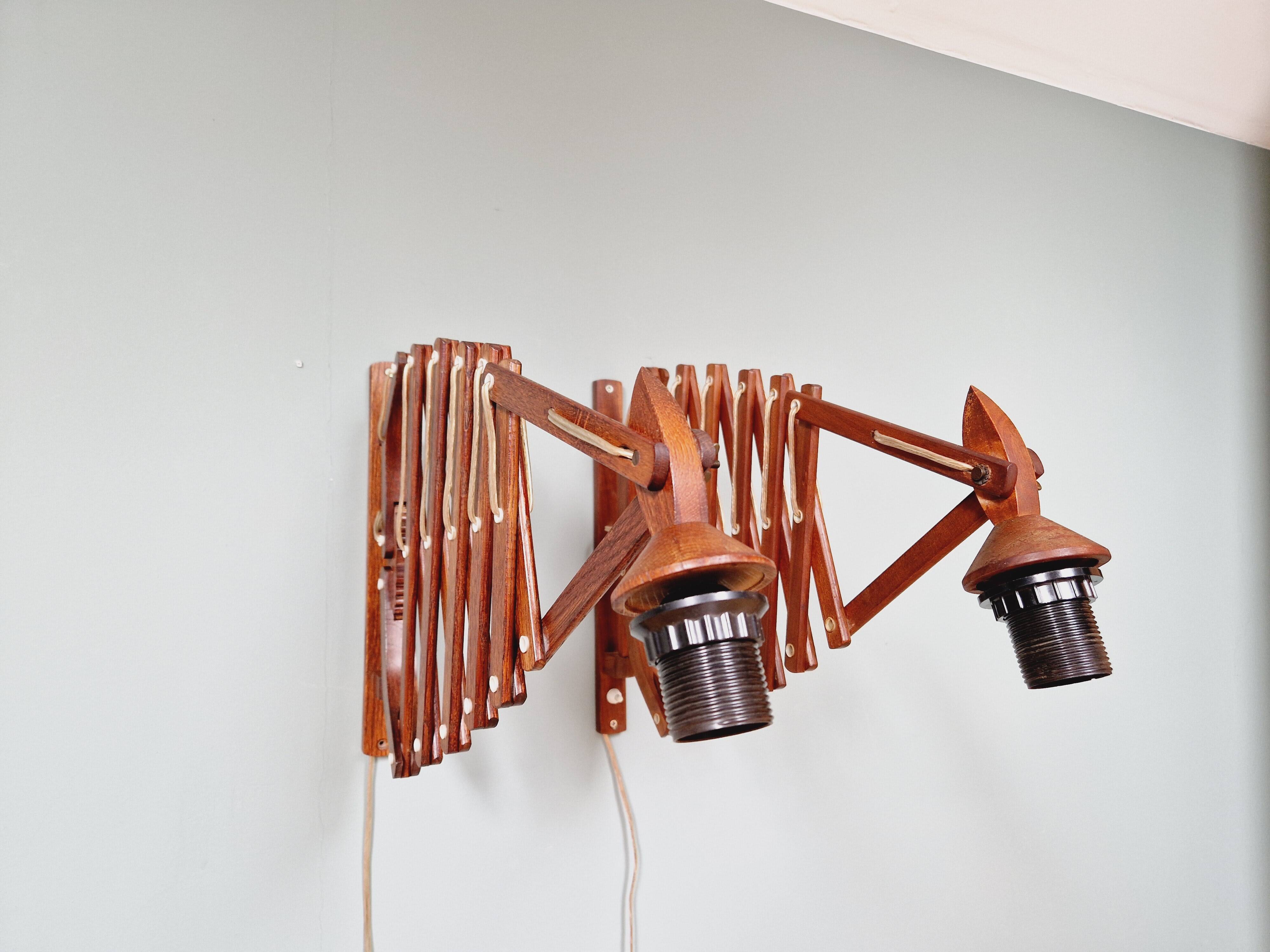 Pair of teak scissor wall lights, Scandinavian style, 1960s
