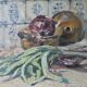 Oil on canvas, still life with leeks