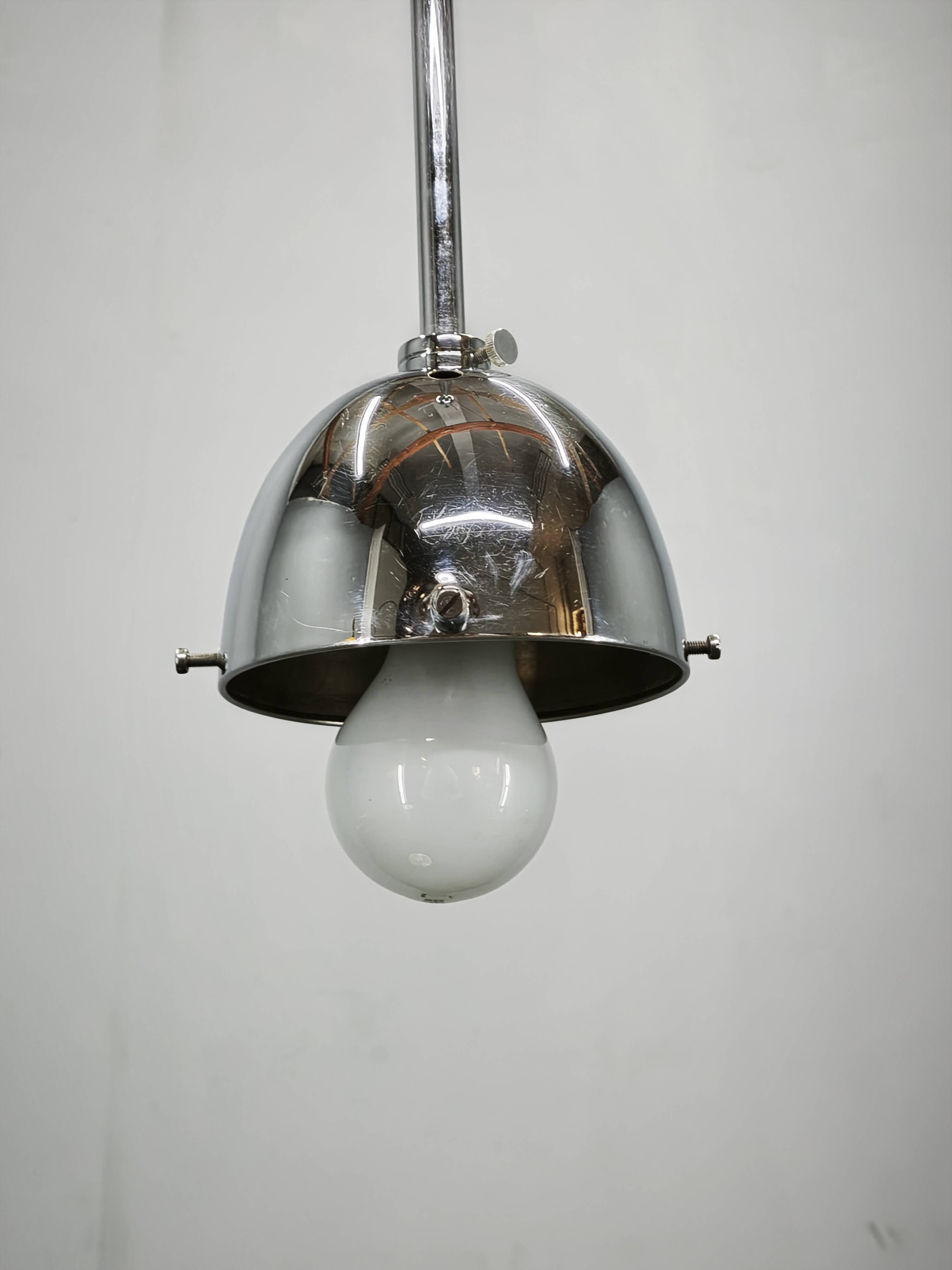 1930s Art Deco Bauhaus Opaline Glass and Chrome Pendant Light