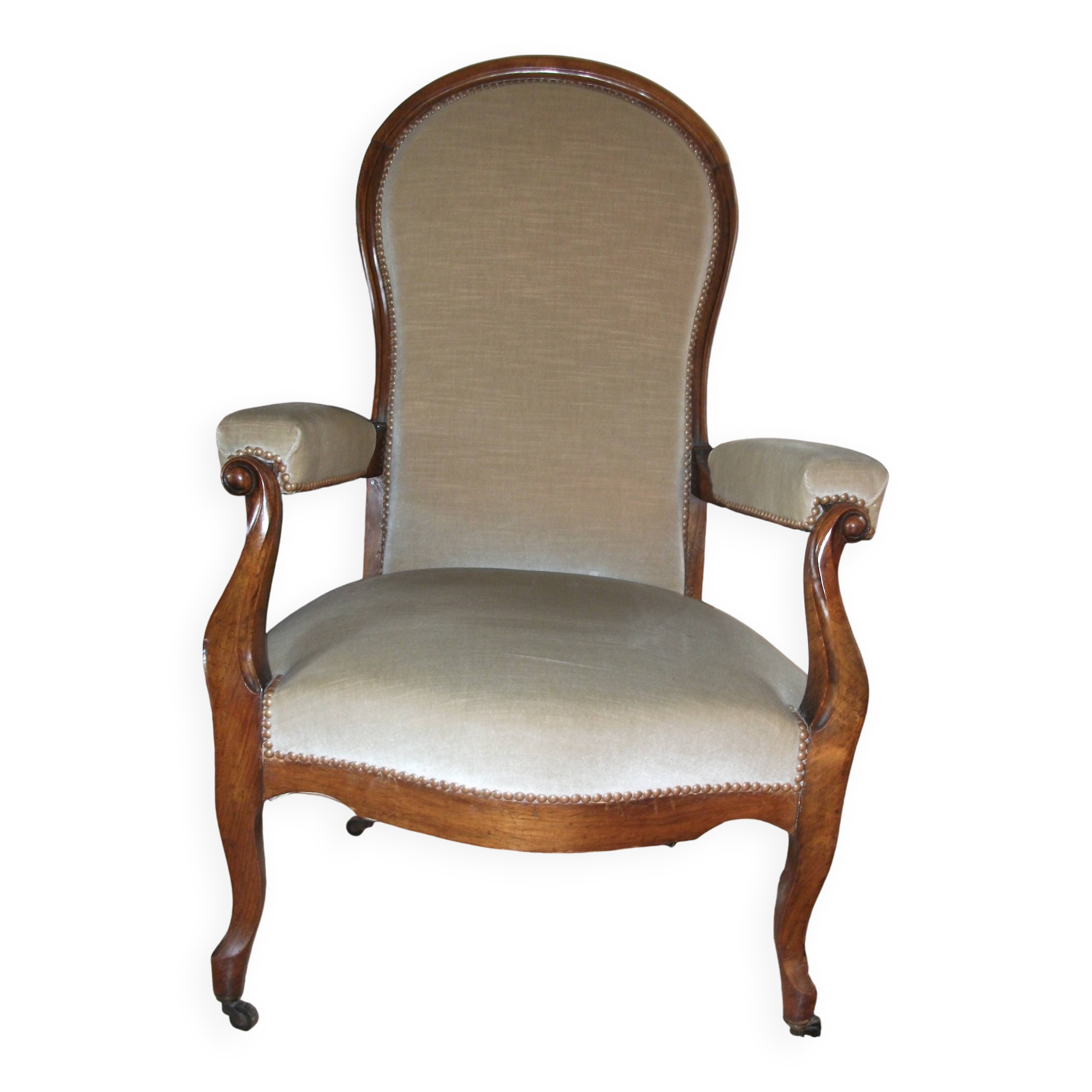 beige velvet armchair