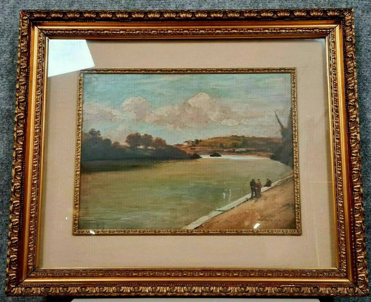 French School around 1900: oil on panel signed / view of the Doria River (Chambéry)