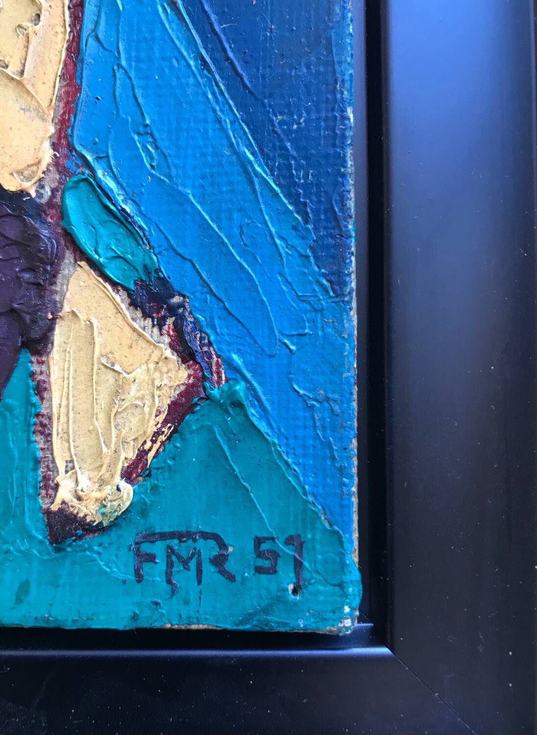 Oil on canvas board by rené marie (1909-1973). seahorses