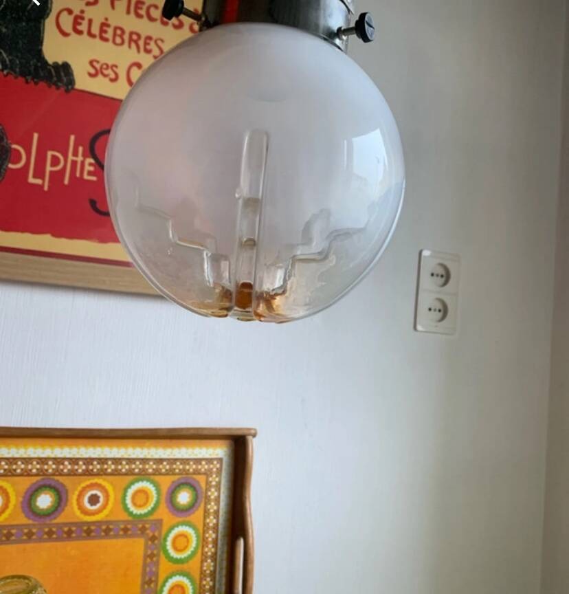 Suspension vintage en verre opalin soufflé – style Murano