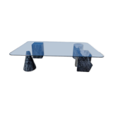 Vintage sculptural coffee table in marble and glass from the 80s