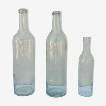 Set of 3 old bottles in mouth-blown glass