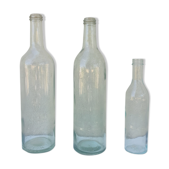 Set of 3 old bottles in mouth-blown glass